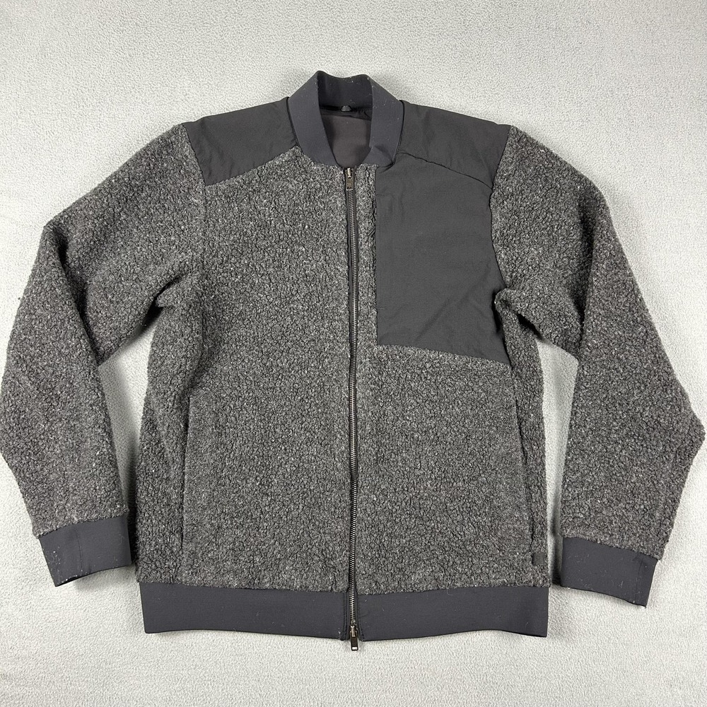 Lululemon‎ Jacket Mens Large Gray Black Bomber Full Zip Textured Boucle Fleece